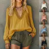 Enviado: Nova Moda Europeia e Americana Feminina Camisa Versátil de Manga Longa Cor Sólida com Babados Decote V
