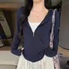 Chamarra Cardigan con Capucha y Cierre de Acrílico para Mujer Otoño Invierno Estilo Coreano Color Sólido Simple Ajustado Versátil Manga Larga Prenda Base