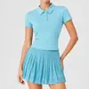 Traje Deportivo Transfronterizo para Mujer, de Manga Corta, Ligero, Transpirable, Polo Ajustado, Falda de Tenis Adelgazante para Fitness