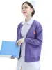 Suéter de Enfermera para Mujer Tejido Uniforme de Enfermera Ropa de Abrigo Gruesa con Forro Polar Azul Oscuro Personal Médico Cárdigan Hospital