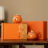 Festival de Mitad de Otoño Jarra de Almacenamiento Cerámica Festiva Caja de Empaque para Té Caja de Regalo Vacía Té Negro Jinjunmei Té de Roca Caja de Regalo para Té