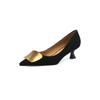 Zapatos cómodos de tacón medio para commuting, boca poco profunda, de una sola capa, para mujer, nuevos de primavera y otoño, gamuza de oveja, tacón de aguja, punta fina, tacón alto, zapatos con hebilla cuadrada negra