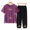 Conjunto de roupas de verão para mulheres de meia-idade e idosas, camisa de manga curta para idosos, camisa de mãe, 60s, 70s, blusa de vovó, novo estilo para senhoras mais velhas