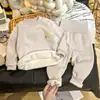 Conjunto de ropa interior de otoño e invierno para bebés y niños pequeños, conjunto para proteger la barriga y abrigar al bebé, ropa cálida con forro polar para primavera y otoño para bebés y niños pequeños