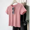 Camiseta Feminina de Algodão Puro Marrom com Ombro Normal, Manga Curta, Verão 2026, Cor Sólida, Petite, Algodão Puro, Corte Slim, Blusa que Valoriza o Corpo