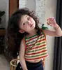 Conjunto de Niña Verano Chaleco Rayado Delgado Bebé Elegante Estilo Coreano Ropa Infantil Niña Pequeña Falda de Mezclilla Dopamina