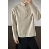 Camiseta de manga larga con cuello Henley para hombre, primavera y otoño, estilo retro americano, talla grande, camiseta básica holgada para hombre
