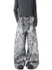 Jeans Rotos Estilo Americano con Estampado de Estrellas para Hombre, Diseño de Calle de Otoño, Pantalones Scimitar, Pantalones Anchos Sueltos Retro