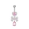 Novo anel umbilical de zircão em forma de coração de pêssego, aço inoxidável, arco, unha, piercing de umbigo sexy, piercing abdominal, joias de piercing