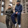 Moletom com Capuz de Manga Longa Harajuku Hip Hop Padrão de Letras Personalizado Unissex Outono Inverno Calça Longa Casual Larga de Perna Larga Americana