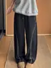 Pantalones deportivos bordados de corte curvo estilo americano para hombre, con diseño holgado de pierna ancha, ajuste relajado y silueta de pierna recta, perfectos para el otoño