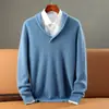 Nuevo Suéter de Visón Grueso con Cuello en V para Hombre de Otoño e Invierno Suéter Casual de Negocios Pulóver Color Sólido Tejido Cachemir Camiseta Básica