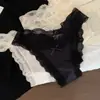 Calcinha Feminina Retro Estilo Francês com Fenda Alta e Decote em V, Forro 100% Algodão, Calcinha Sexy de Cetim com Renda para Mulheres