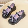 Sapatos de Couro para Meninas Kuromi Laço Sapatilhas Infantis Primavera e Outono 2026 Novo Preto Médio e Grande Crianças Sapatos de Princesa para Meninas