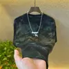Verão Americano Nova Marca Masculina Tendência Design Sensação Rasgado Pintura a Tinta Gola Redonda Manga Curta Camiseta Personalidade Versátil Top