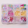 Caja de 12 compartimentos con diseños surtidos, opciones de 24 y 6 compartimentos, accesorios para arte de uñas, piezas pequeñas de resina, dijes de frutas, dibujos animados, corazones y estrellas de cinco puntas para manualidades