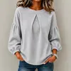 Roupas femininas transfronteiriças europeias e americanas Amazon tk retalhos manga lanterna waffle gola redonda cor sólida simples blusa de manga comprida