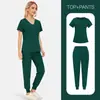 Talla Extra Unisex Secado Rápido Delgado Manga Corta Pantalón Largo Cuello en V Color Sólido Hospital Doctor Enfermera Uniforme Quirúrgico