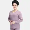 Roupas de Outono e Calças para Meia-idade e Idosos Femininas Algodão Puro Roupa Térmica para Mãe Tamanho Grande Gola Redonda Suéter de Algodão para Homem Terno de Pai Masculino