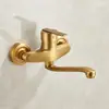 Grifo de Latón Antiguo Estilo Europeo para Balcón Bañera Todo Cobre Tipo Pared Cocina Agua Caliente y Fría Salida de Agua de Pared Barra Única Doble Agujero
