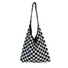 2021 Nuevo Estilo Coreano Amazon Color de Contraste Cuadros Blanco y Negro Bolso Tejido Bolso Tote de Gran Capacidad Bolso de Hombro de Moda para Mujer