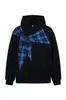 Sudadera con capucha a cuadros de retazos con lazo, moda de nicho de otoño para hombre, estilo de celebridad de internet, genial y elegante