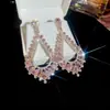 Pendientes de Zirconia Rosa con Forma de Lazo, Pendientes de Lujo Ligero y de Alta Gama, Pendientes Dulces, de Moda y Versátiles de Nicho al por Mayor