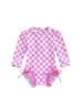 6-12M,12-18M,18-24M,2-3A3-4A maiô infantil estampado xadrez com renda na parte de trás da perna
