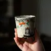 Tinta Ji Piedra de Fuego Rojo Naranja Catalán de la Suerte Gato Estilo Antiguo Hecho a Mano en Casa Taza de Café de Cerámica Alto Valor Estético Borde de Flor Taza de Leche Taza