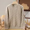 Tricô de Lã Grossa de Outono e Inverno para Meninos e Meninas, Malha Trançada Fashion Solta, Camada Base de Tricô 100% Lã
