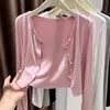 Cárdigan de Modal Negro con Protección Solar para Mujer, Chaqueta Exterior de Verano, Falda con Cinta, Chal, Chaqueta de Punto de Seda Helada para Habitación con Aire Acondicionado