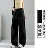 Pantalones de trabajo azul marino para mujer, finos de primavera y otoño, nuevo estilo 2026, versión suelta estrecha, casual de secado rápido, pantalones de pierna ancha bordados para petite