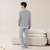 Algodão LyocellPijama Masculino Primavera e Outono Manga Longa Calça Longa Casual Pode Ser Usado Fora Solto Tamanho Grande Roupa de Casa Pode Ser Usado Fora