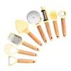 Conjunto de Utensílios de Cozinha com Cabo de Faia Descascador Cortador de Pizza Colher de Sorvete Pá de Queijo Gadget de Cozinha Combinado Conjunto de 8 Peças