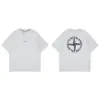 Camiseta Suelta Casual de Manga Corta de Algodón Puro con Estampado de Piedra Transfronterizo, Brújula, Pincel Fantasma y Lámina Plateada para Hombre