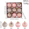 Bolas de Natal Transfronteiriças, Conjunto de 9 Peças, Bolas Decorativas de Plástico Galvanizado, Acabamento Espelhado e Acabamento Fosco, Enfeites para Árvore de Natal, Conjunto Embalado, Atacado