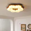 Lámpara de Techo Usada para Dormitorio Viento Forma de Calabaza Fruncida Creativa Retro Espectro Completo Protección Ocular Luz Ambiental Habitación Madera