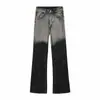 Jeans Masculino Americano High Street Design Degradê Perna Reta Levemente Flare Lavado Desgastado Estilo Boyfriend Calça Solta