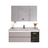 Juego de Lavabo y Gabinete de Baño Color Crema con Lavabo Cerámico Integrado para Uso Residencial
