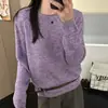 Tricô Feminino Gola Redonda com Borda Rolada de Lantejoulas Outono/Inverno 2026 Novo Estilo Solto Preguiçoso Suave Suéter de Manga Longa