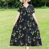 Nuevo Vestido de Algodón y Seda de Verano para Mujer, Corte Holgado, Adelgazante, Adecuado para Madres de Mediana Edad y Mayores, Elegante Vestido Largo, Vestido de Playa