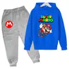 Sudadera con Estampado de Dibujos Animados Mario 2025 para Niños, Conjunto de Manga Larga, Primavera, Niños y Niñas, 2 Piezas Pantalón + Sudadera con Capucha