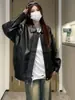 Maillard usar estilo Hong Kong casaco de couro marrom feminino outono e inverno retrô americano solto doce legal jaqueta de couro PU de motocicleta