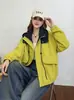 Jaqueta casual com capuz color block de alta qualidade para mulheres, 26 novos estilos primavera/outono, corte solto para figuras petites, jaqueta que rejuvenesce para o início do outono