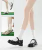 Meias estilo ballet femininas cor sólida simples altura média da panturrilha cor café renda orelha de madeira punho largo comprimento médio da panturrilha outono e inverno meias slouch
