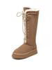 Botas de Neve Cano Alto para Mulheres, Inverno Espessadas 2026 Novas Elegantes com Cadarço Camurça Quentes Sola Grossa Botas Longas Acima do Joelho