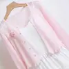 Cardigan de Punto Exterior de Manga Larga Transpirable Fresco y Dulce Estilo Delgado Rosa para Mujer Ropa de Abrigo de Verano Negro
