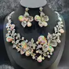 Conjunto de Colar e Brincos Florais Europeus e Americanos Retrô Cravejados com Diamantes, Acessórios Exagerados para Vestido de Noiva, Joias Mais Vendidas Transfronteiriças