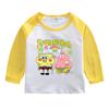 Camiseta manga comprida para meninos e meninas, primavera e outono, nova camisa infantil com gola redonda, blusa infantil de algodão do Bob Esponja