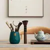 Juego de Té de Gres Accesorios Madera Maciza de Ébano Ceremonia del Té Seis Caballeros Juego Juego de Herramientas para Preparar Té Porta Té Cucharita de Té Aguja de Té